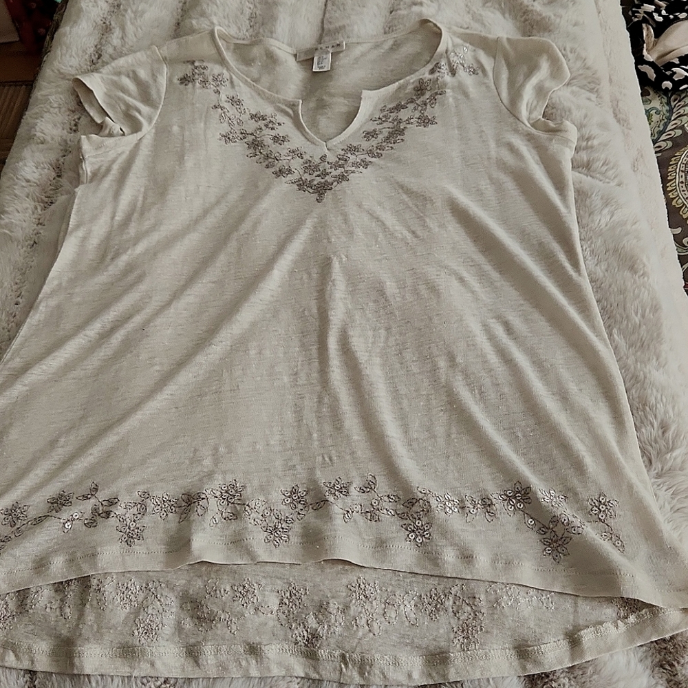 Beige, sequin trim top